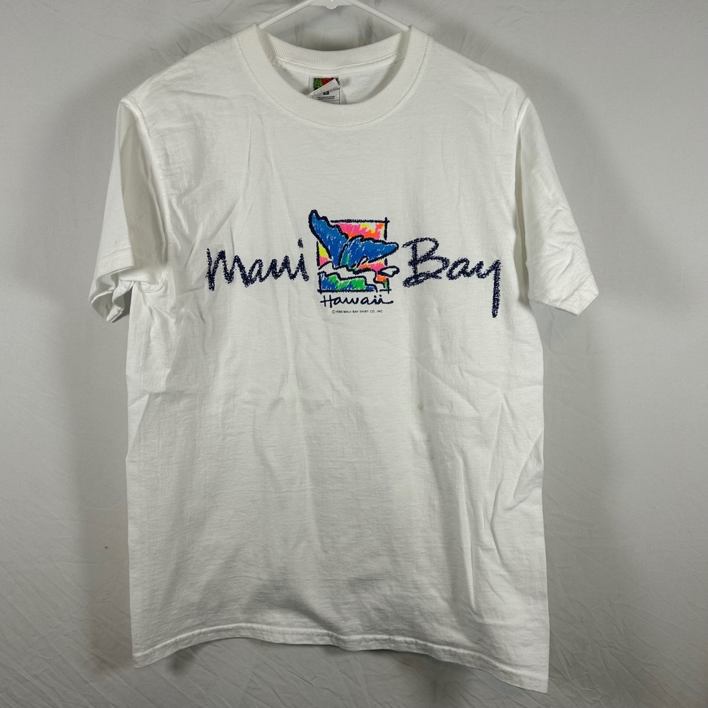Vintage 1995 Maui Bay Hawaii Whale Graphic T-Shirt White Fruit of the Loom Med